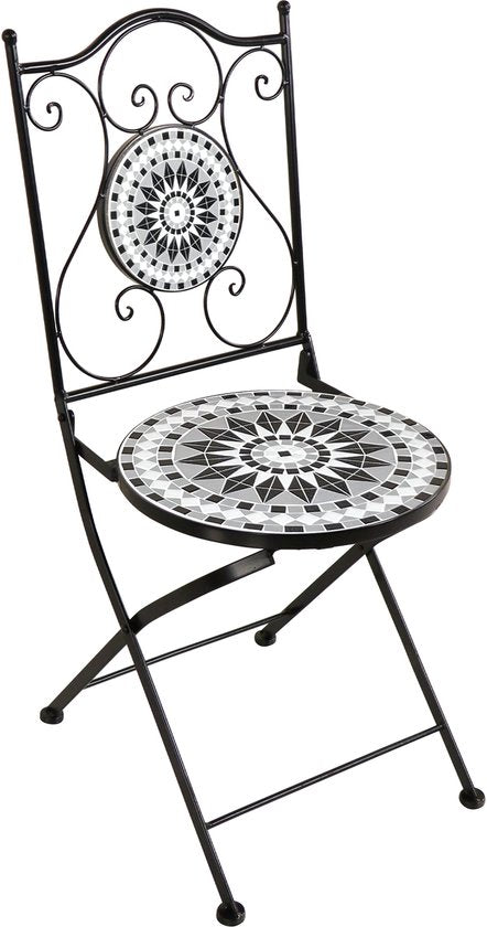AXI Amélie Bistro-Stühle – Zusammenklappbar – Schwarz/Weiß – Zusammenklappbare Gartenstühle aus Metall – Hohe Rückenlehne – 2er-Set – Mosaik-Optik – Mit Keramikfliesen eingelegt – 150 kg Tragkraft – Garten, Terrasse oder Balkon