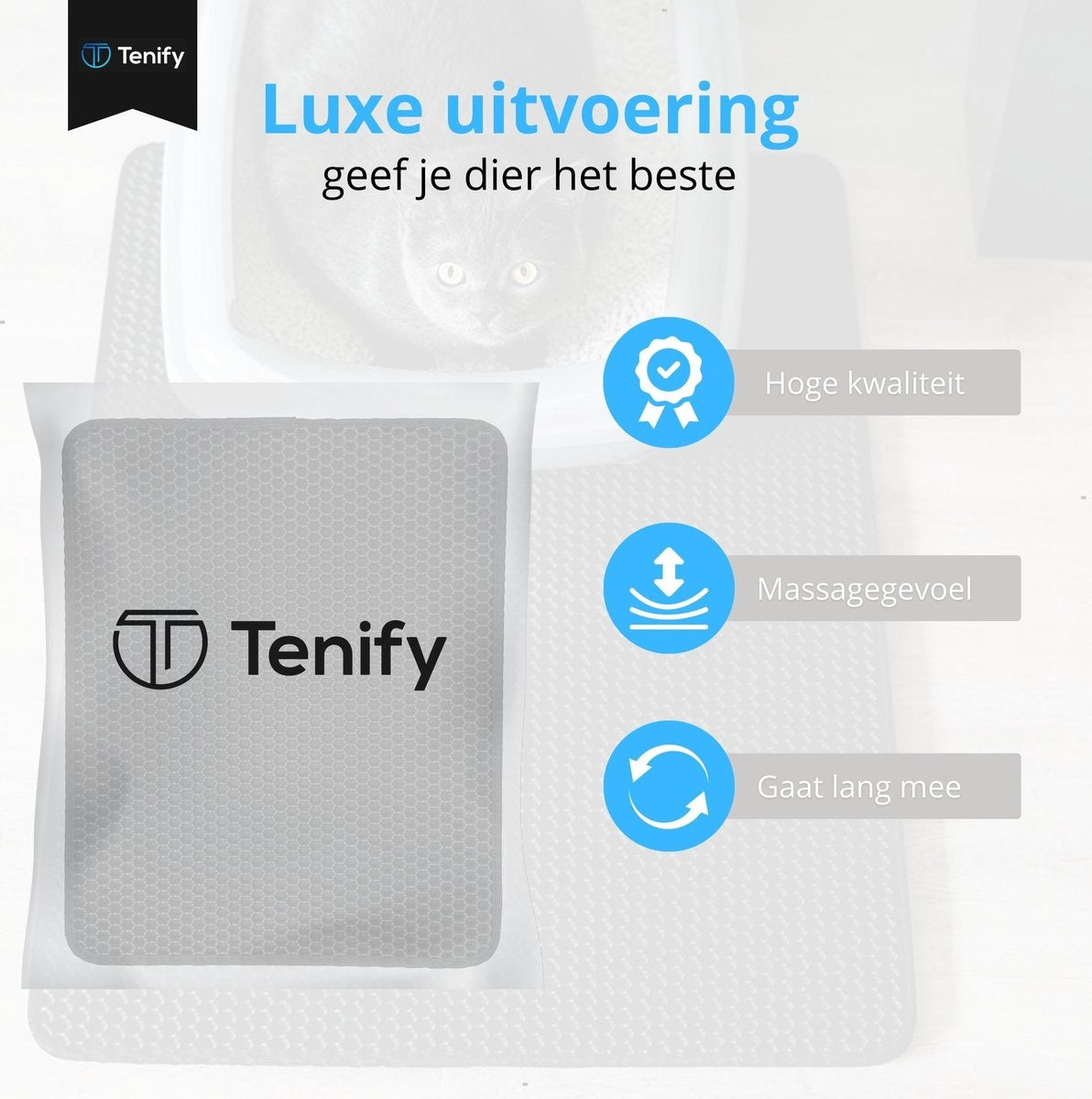 Tenify Litter Box Mat + Extra Litter Box Scoop - 40 x 50 cm - Wasserdicht - Doppellagig - Wabenstruktur - Auslaufmatte - Matte
