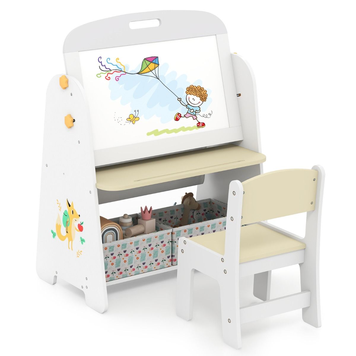 Coast Kindertischset mit Stuhl – 4-in-1-Design – Bücherregal und Stauraum – Natur