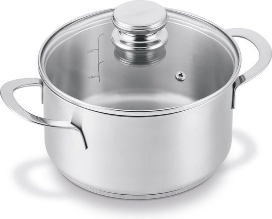 BRABANTIA ENJOYMENT Kochtopf/Pfanne – Ø 24 cm – Edelstahl – Glasdeckel – PFAS-frei – Für Induktionsherde geeignet