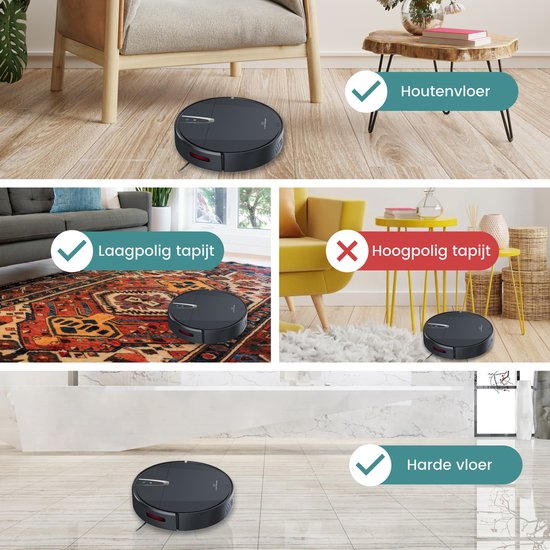 Samako Wisch-Roboterstaubsauger TurboFlow - Staubsaugerroboter mit Wischfunktion - Wischroboter mit Ladestation - Roboter Staubsauger - Reinigungsroboter - App - Ladestation - 4-in-1