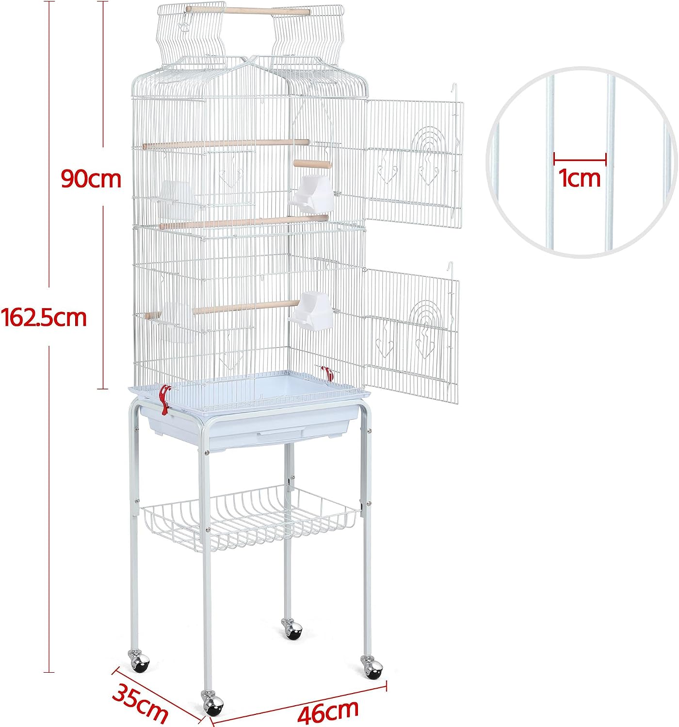 Yaheetech XXL Vogelkäfig mit Ständer – 46 x 35,5 x 158 cm – Weiß
