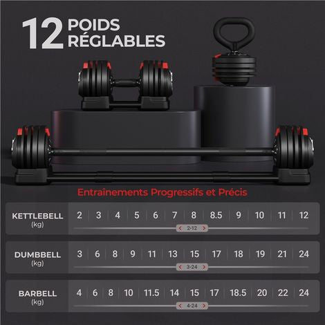 Yaheetech Verstellbares 3-in-1-Hantelset – 3–24 kg – 111 cm – Schwarz