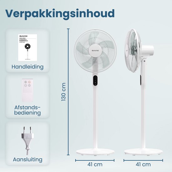 Auronic Stativventilator - Standventilator - Luftkühler - Boden- und Tischventilator - 3-in-1 - 12 Geschwindigkeiten - Leiser Ventilator - Ventilator - Mit Fernbedienung - Weiß