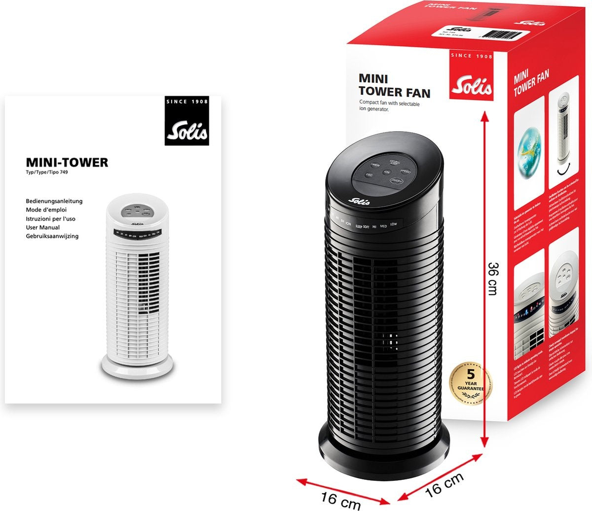 Solis Tower Fan 749 Turmventilator - 38 cm hoch - Schwarz