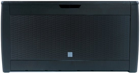 Aufbewahrungsbox 310 l, UV-beständig, wetterfest, mit Rollen, Gartenbox in Rattan-Optik, Anthrazit