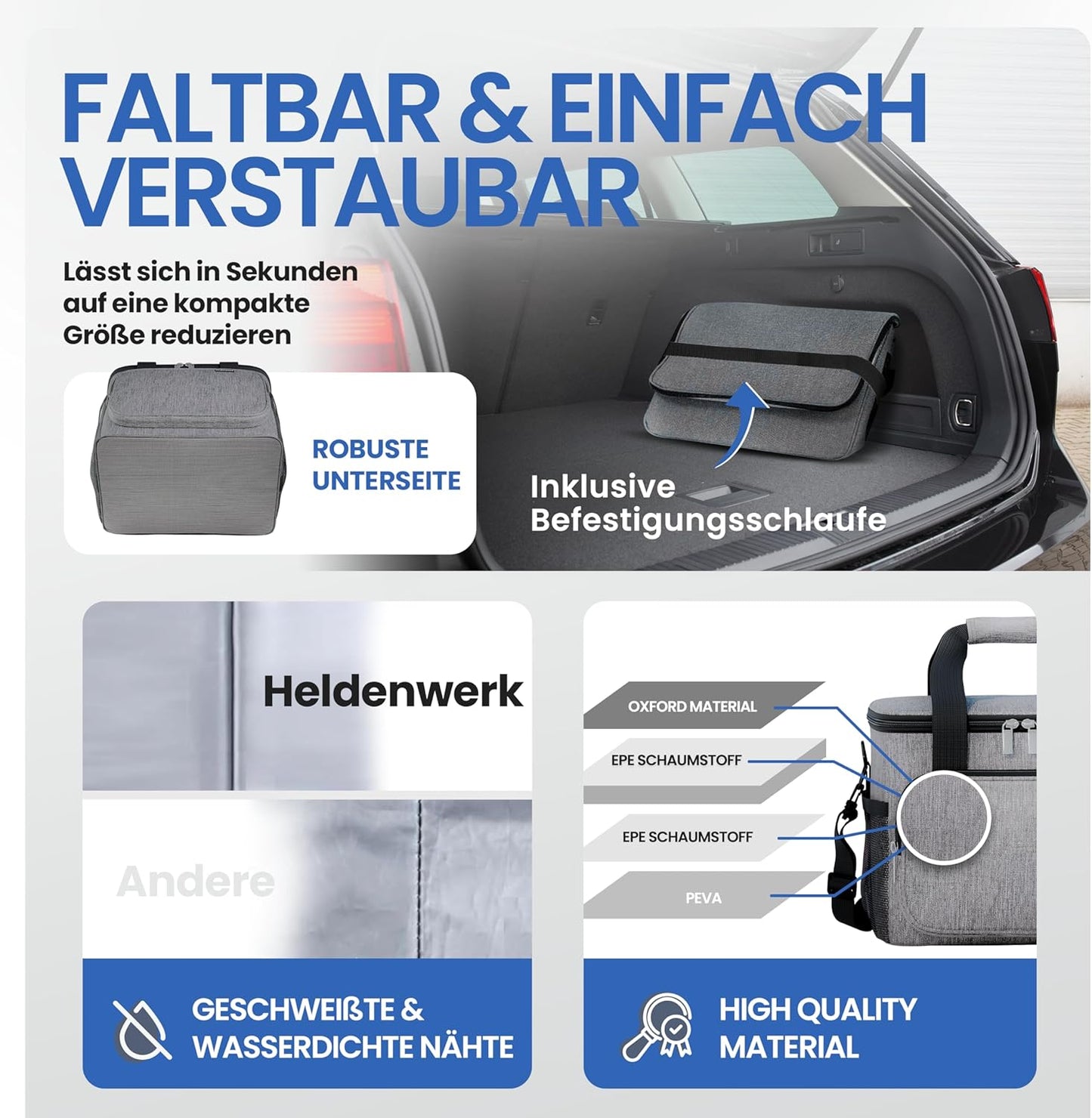 HELDENWERK Große Kühltasche, faltbar, isolierte Kühltasche, Thermotasche, auslaufsicher und wasserdicht, Picknick-Lunchbag, Frühstückstasche, Thermotasche, Isoliertasche - 30 L