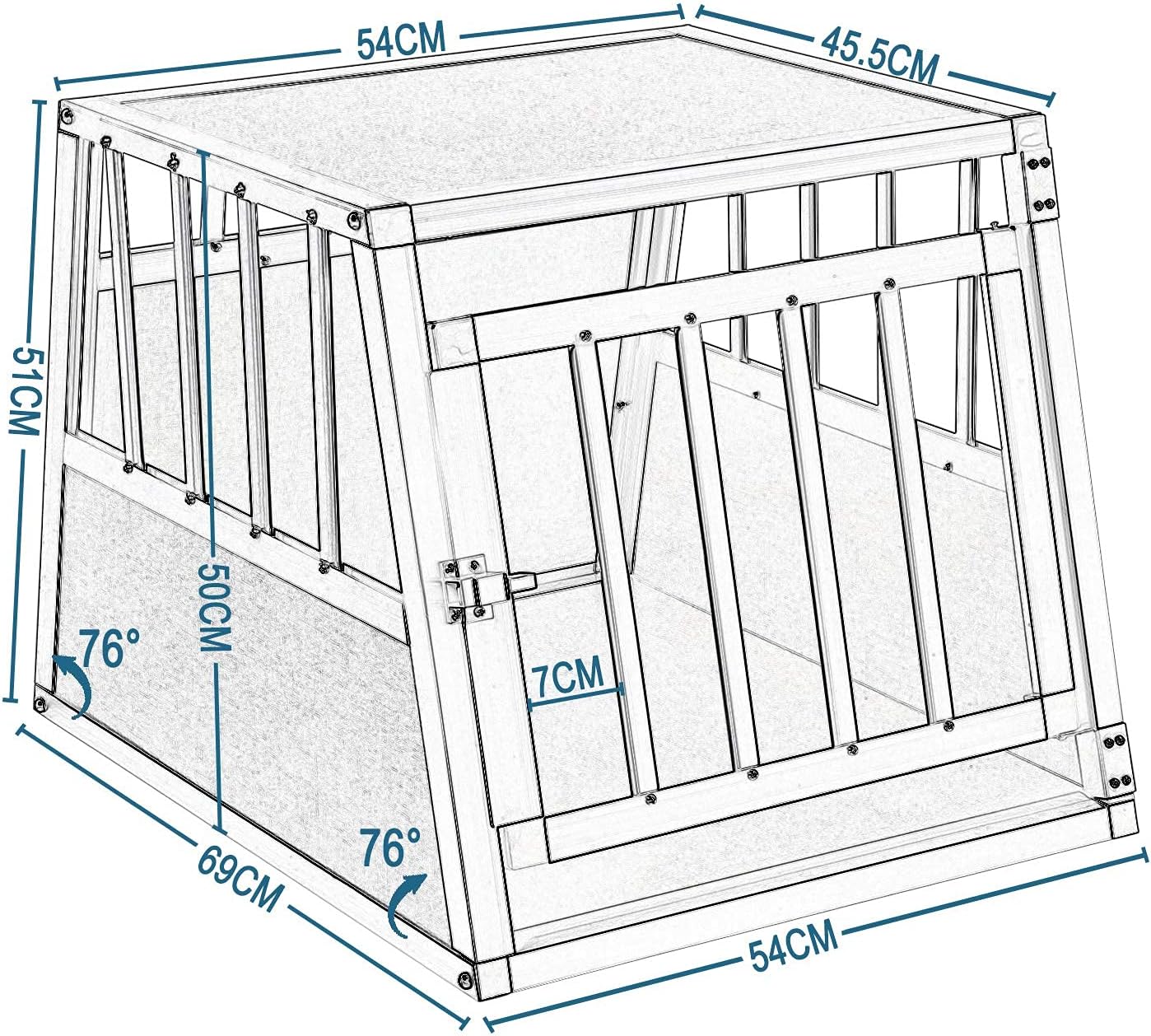 EUGAD Hundebox aus Aluminium – 69 x 54 x 50 cm – Trapezform – Für Auto und Zuhause