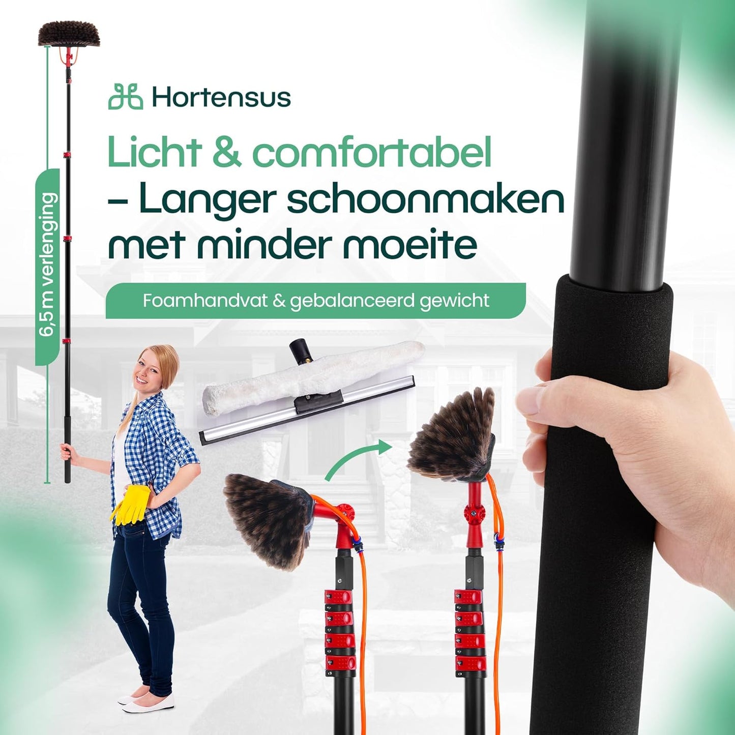 Hortensus Teleskop-Waschbürste - Mit Wasseranschluss und Seifenspender - 6,5 m lang