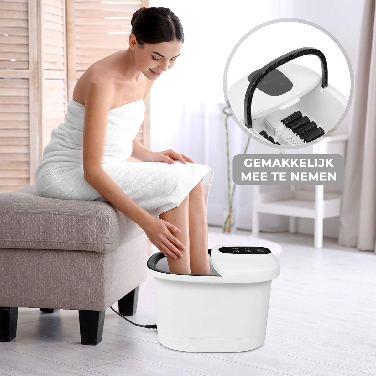 Niceey Massage-Fußbad - XXL - mit Sprudelfunktion & Massagerollen - Infrarot-Wärmefunktion - Weiß