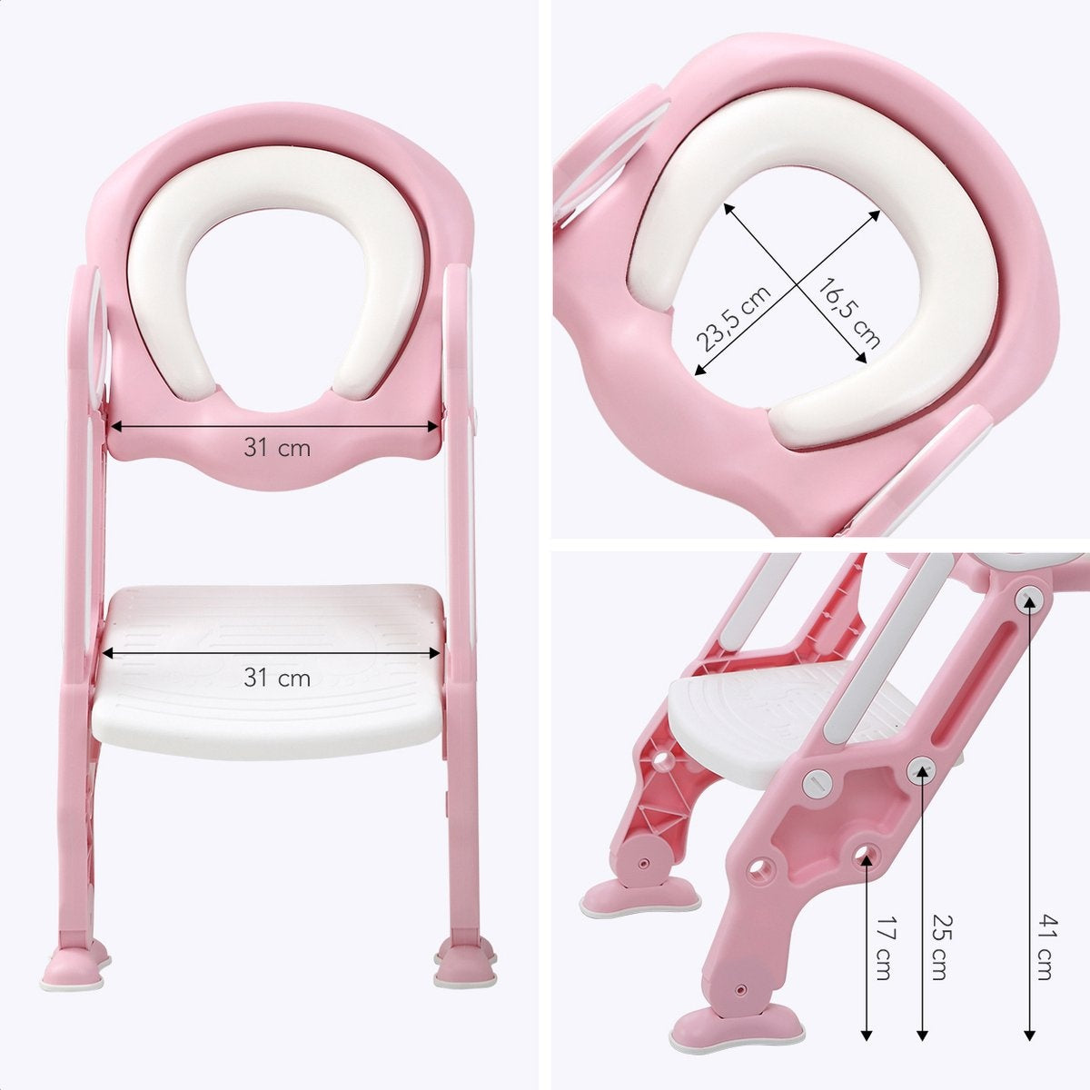 LifeGoods Toilettensitzverkleinerer - Mit Treppe - Töpfchen Kleinkind - 2 bis 7 Jahre - Rosa/Weiß