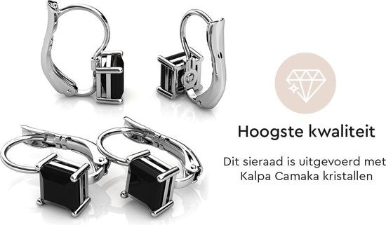 Yolora Damen Ohrringe - Schwarze Kalpa Camaka Kristalle - Silberfarben - Schwarzer Kristall - 18K Weißgold vergoldet - Damen Ohrringe Silber - Luxuriöse Geschenkbox - Schmuck - Geschenkbox - Exklusive Geschenkverpackung - Geschenkbox - Schöne Geschenkverp