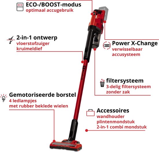 Einhell Akku-Staubsauger TE-SV 18 Li Solo – Power X-Change – 18 V/Li-Ion – 0,6-l-Behälter – 4 LEDs – Dreifach-Filtersystem – Motorisierte Bodendüse – Ohne Akku und Ladegerät