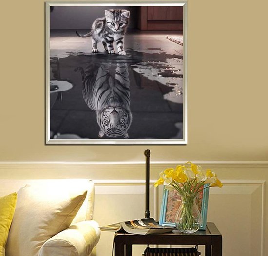Diamant-Malerei Katze und Tiger für Kinder und Erwachsene- Diamant-Malerei Katze und Tiger- Full Cover 30x40 cm - Diamant-Malerei Reflexion