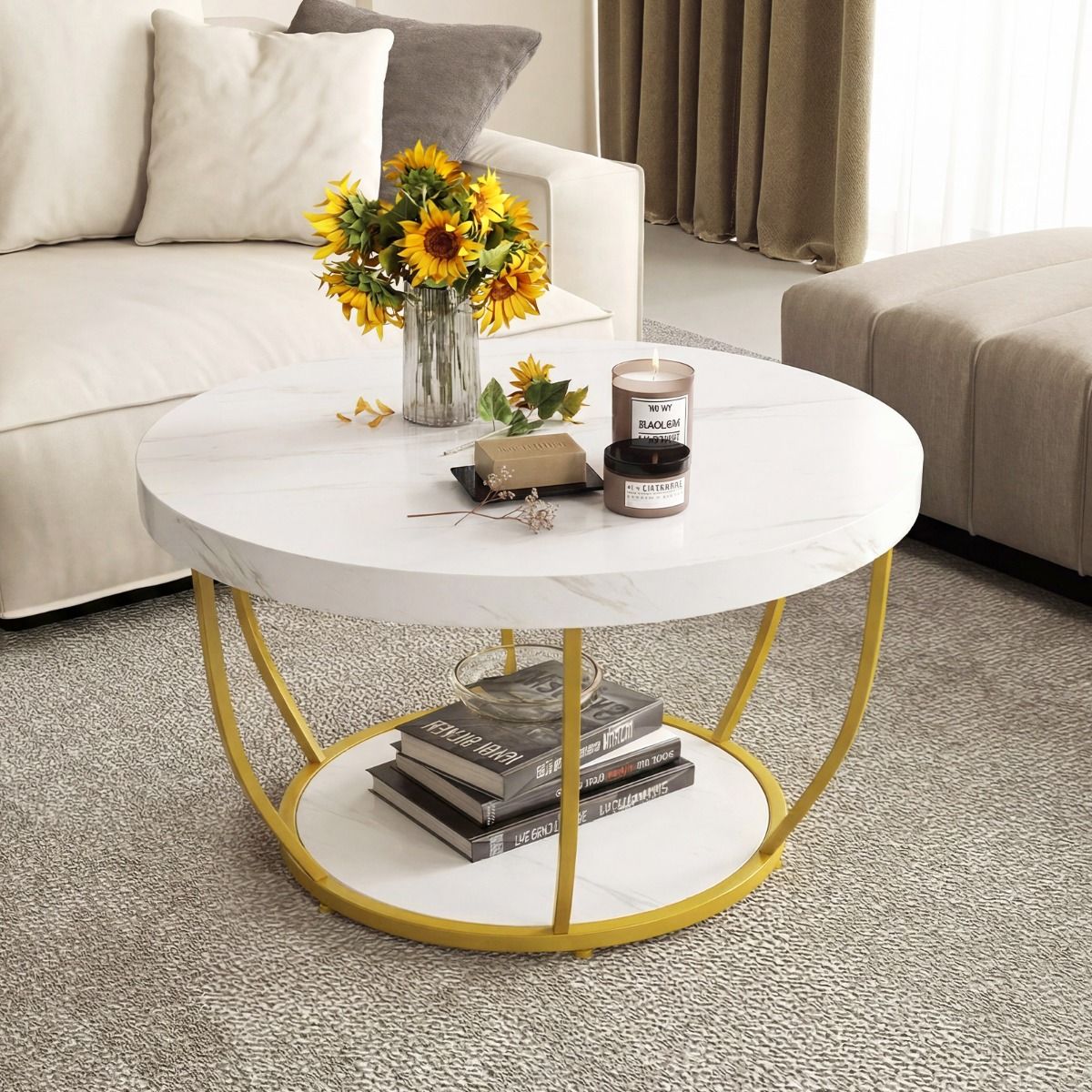 Coast Runder Couchtisch – 2 Ebenen – Metallgestell – weiß – 80 x 45 cm