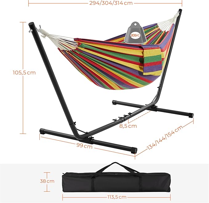 Yaheetech Hängematte mit Ständer 294-314 cm - Regenbogen Streifen - Verstellbare 2-Personen Garten Hängematte mit Tragetasche bis zu 205 kg