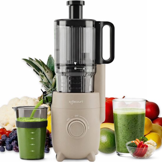 Safecourt Kitchen Slow Juicer - leistungsstarker Motor [Vorschneider & Kaltpress-Technologie] - einfache Reinigung - BPA-frei - Entsafter Beige