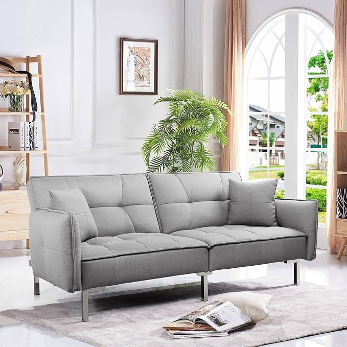 Yaheetech Schlafsofa Hellgrau - Leinenstoff - geteilte Rückenlehne - Liegefläche 177 x 110 cm