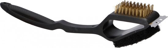 BBQ Collection Barbecue Reinigungsbürste - 3 in 1 - Stahlbürste - Scheuerschwamm - Schaber - 38 cm - Schwarz