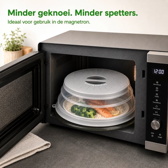 Savoré Kitchen Mikrowellen-Deckel 27 cm – zusammenklappbar – mit Dampföffnungen – BPA-frei – transparent & grau