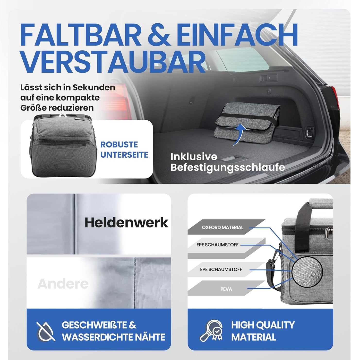 HELDENWERK Kühltasche klein & faltbar 10 L - Isolierte Lunch-Tasche für Essen & Getränke - wasserdicht & auslaufsicher - Picknick-Tasche, Kühlbox, Brunch- und Frühstückstasche