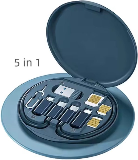 Mini-Multifunktions-5-in-1-USB-Kabelset mit Handyhalterung und SIM-Karten-Auswurfwerkzeug – 60-W-Schnellladegerät – USB-C-Kabel & USB-C-Adapter – USB auf USB-C – USB auf iPhone – USB-C auf USB-C – USB-C auf iPhone – USB-C auf Micro – Kompakte Aufbewahrung