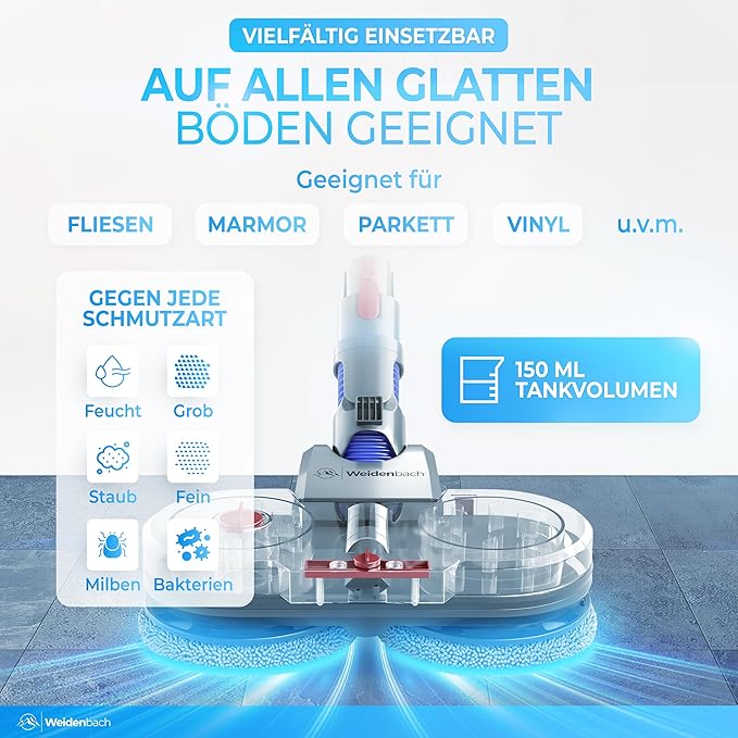 Testsieger - Moppaufsatz für Dyson V12 - Elektrostaubsauger - Moppaufsatz - Nass- und Trockensauger - mit abnehmbarem Wassertank, Nachfüllbehälter und 8 waschbaren Mopps