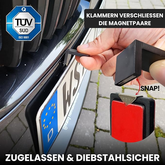 Ivality Kennzeichenhalter – rahmenlos – magnetisch – für 2 Kennzeichen – schwarz