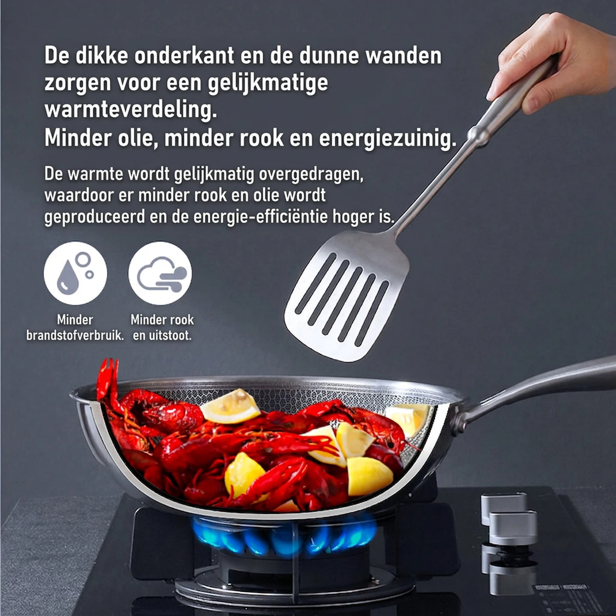 Ochama Wok 30 cm mit Deckel – Edelstahl, Wabenmuster, Antihaftbeschichtung ohne Teflon – geeignet für Induktion, Gas und Elektroherde