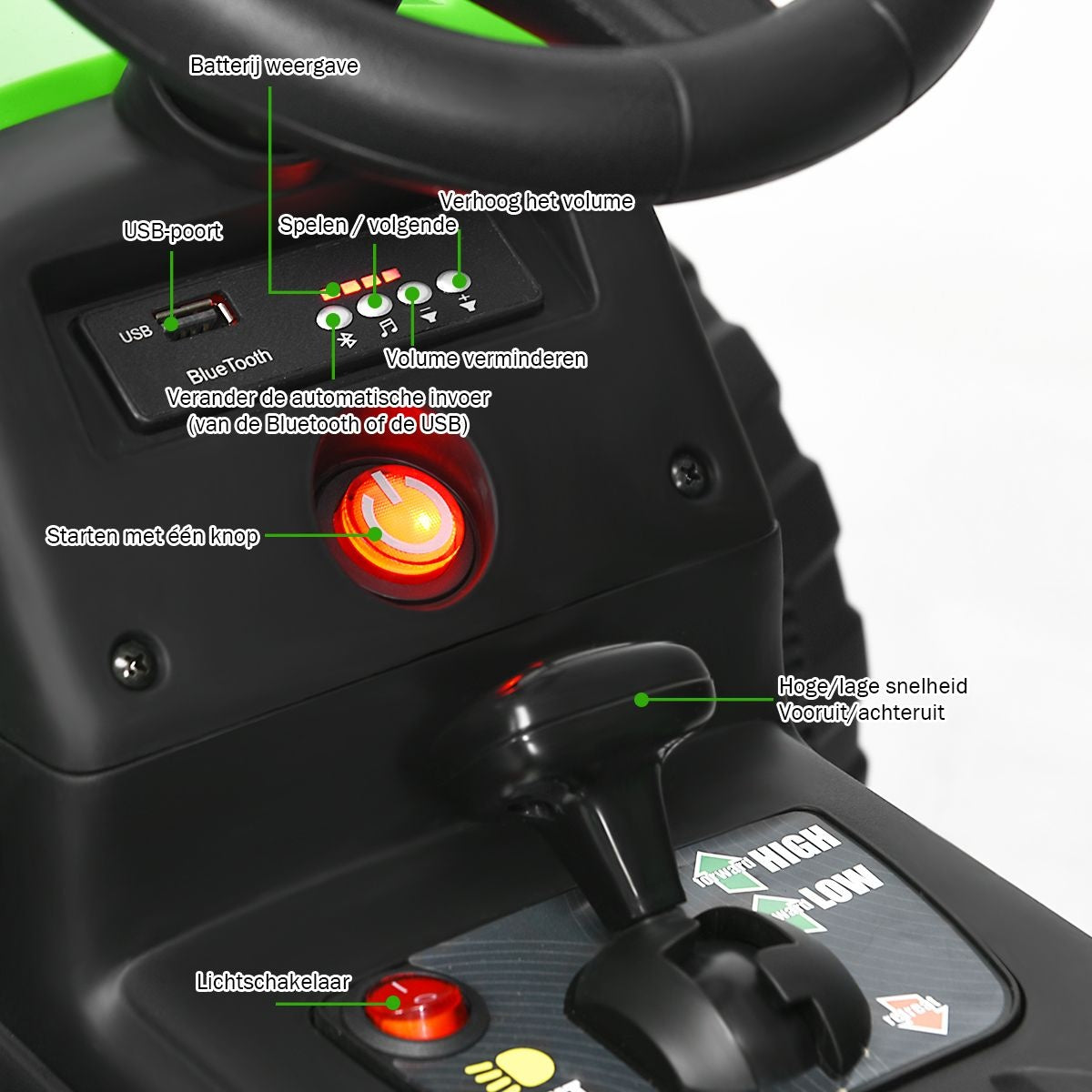 Coast Kindertraktor mit Anhänger - 3 Gänge 12V - Grün