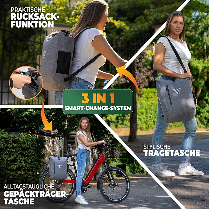 MIVELO 3-in-1 Packtasche - Rucksack & Umhängetasche - Wasserdicht - Mit Laptopfach & Schloss - 20L - Grau