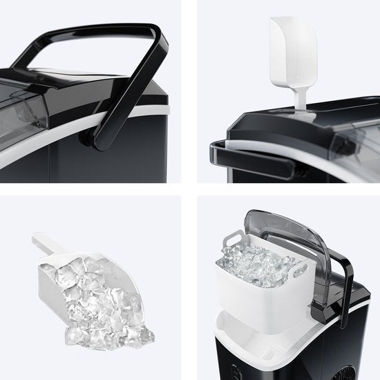KitchenBrothers Nugget Eiswürfelbereiter - 1.1L - Crushed Ice Maker mit Eisportionierer - Tragbar - 15kg/24 Stunden - Schwarz