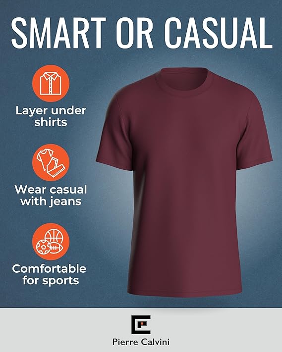 Pierre Calvini - Men's T-Shirt Multipack 3/5 Stück - 100% Baumwolle - Regular Fit - Kurze Ärmel - Rundhalsausschnitt - Premium Gewicht - Marine / Burgund / Oliv - Größe L