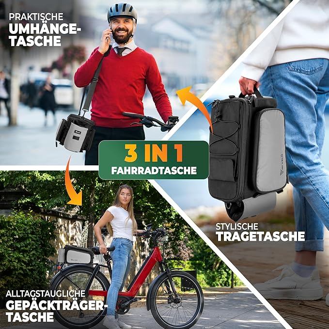 MIVELO Fahrradtasche - wasserdicht & voll reflektierend - 20 Liter - Silber Grau