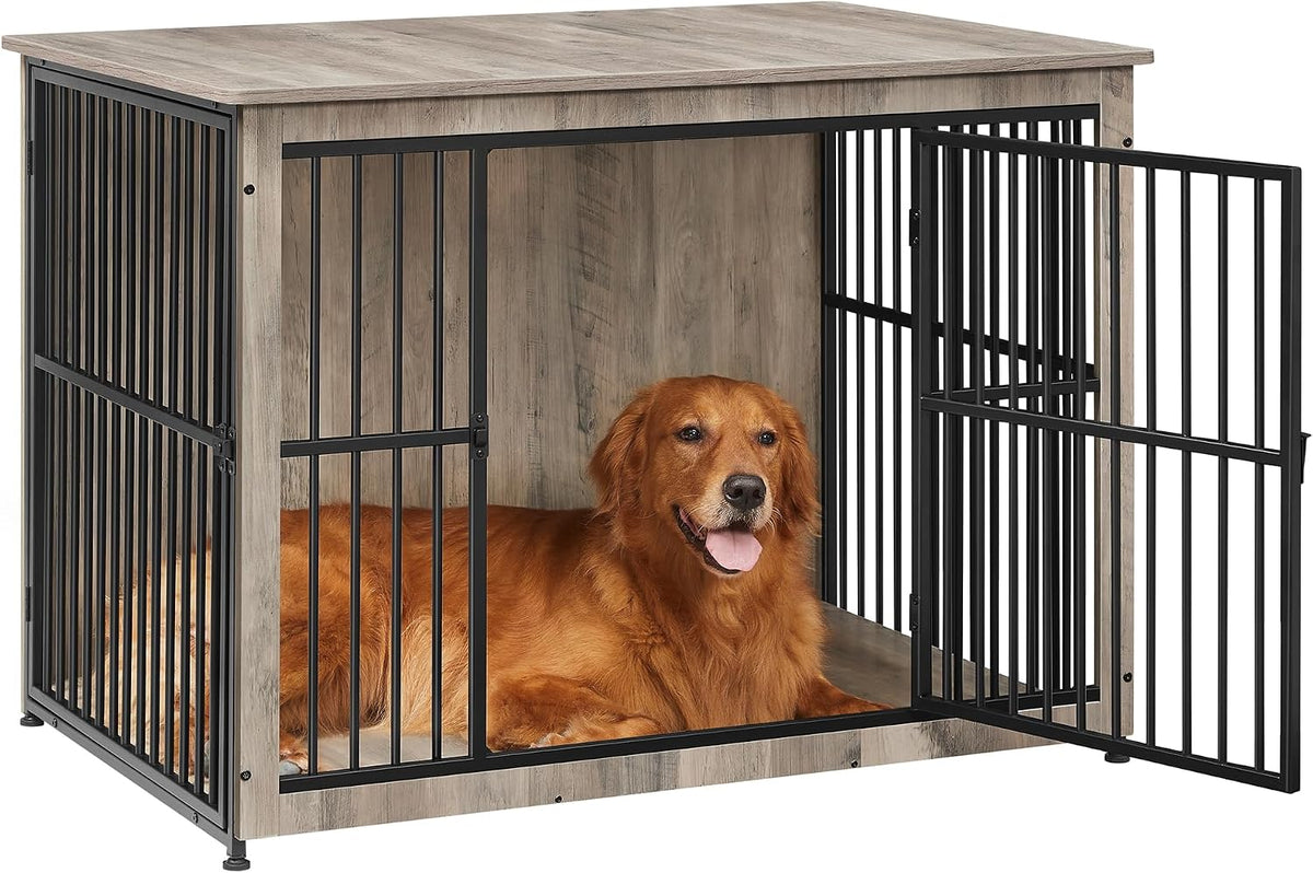 Feandrea DEGWOOD Hundebox als Möbelstück – 110 × 76 × 82 cm – Greige/Schwarz
