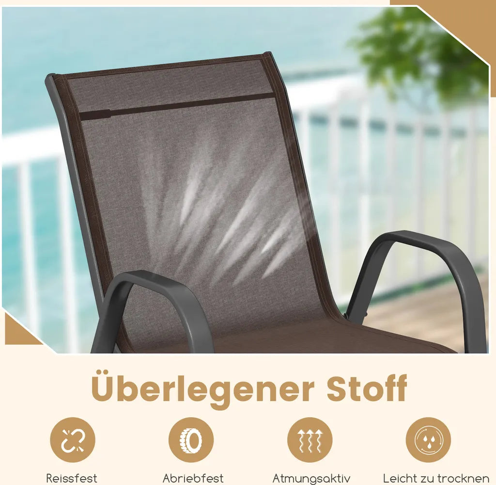 COAST 4er Set stapelbarer Gartenstühle, Balkonstühle, Terrassenstühle, stapelbare Stühle mit Armlehnen bis 150 kg, 56 x 70 x 84 cm, braun