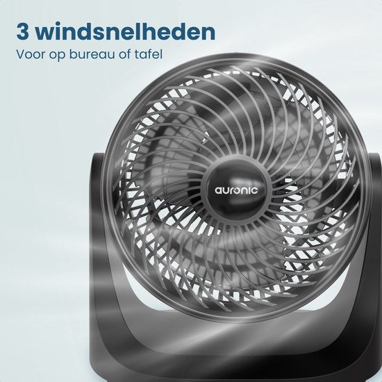 Auronic Tischventilator – 3 Geschwindigkeitsstufen – Mini-Ventilator – Standventilator – Wandmontage möglich – 41 dB – 90°-Oszillation – 7 Meter Luftstrom – Schwarz