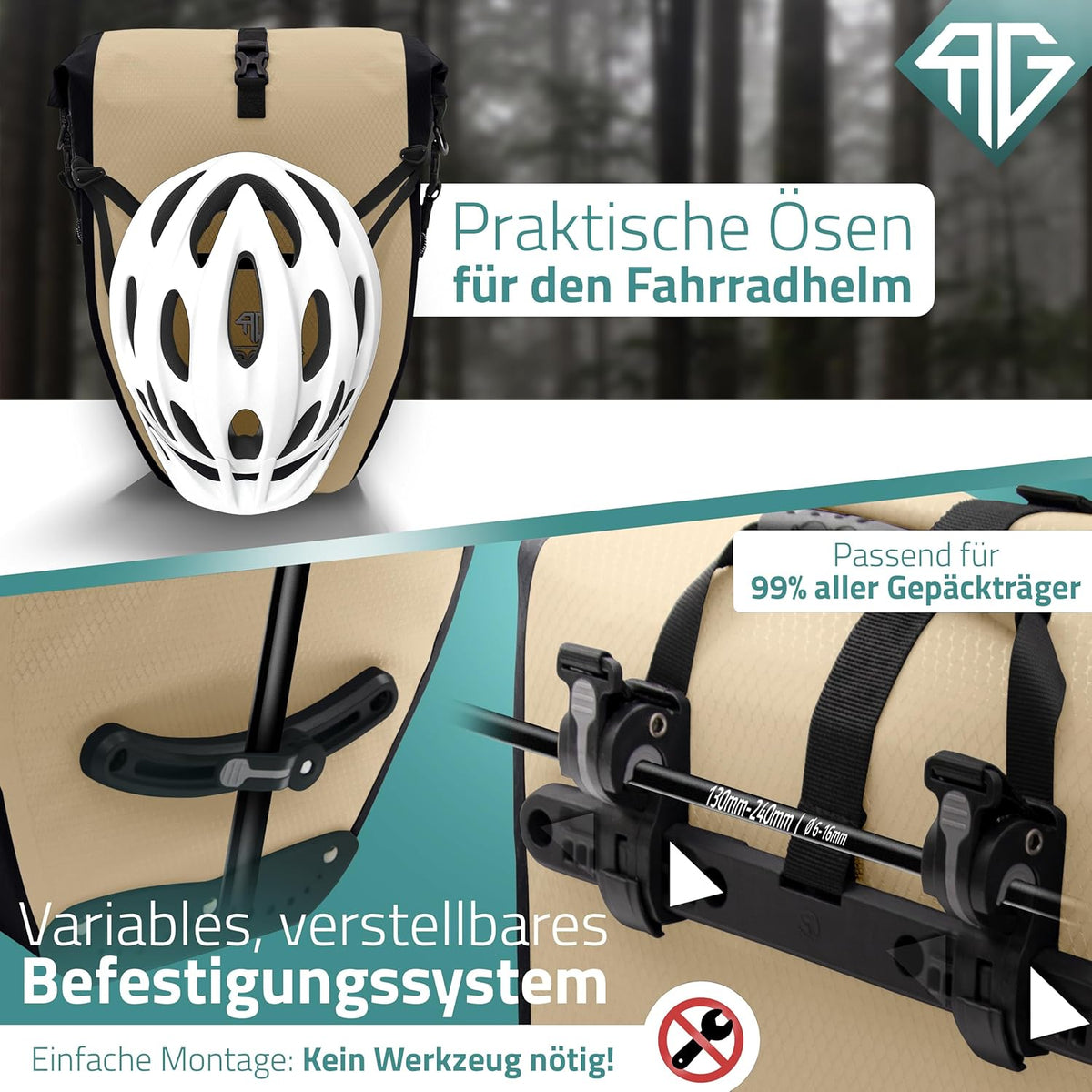 RADGEIST Fahrradtasche für Fahrradträger Set - 2X Tasche für Fahrradträger - Gepäcktasche wasserdicht & Umhängetasche - Fahrradtasche mit Reflektoren