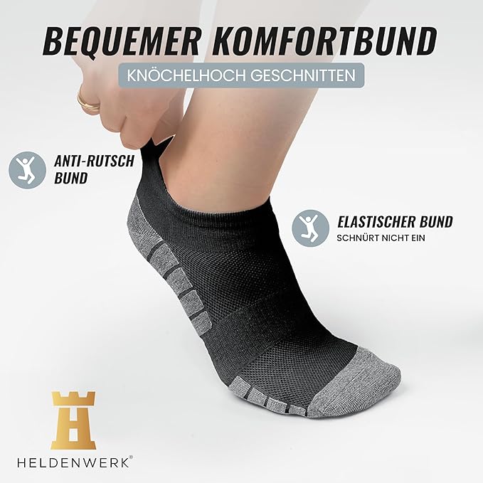 Heroism Sneaker Socken für Damen und Herren 10 Paar - Kurze Sportsocken mit atmungsaktiver Baumwolle - Unisex Laufsocken Set - Größe 43-46