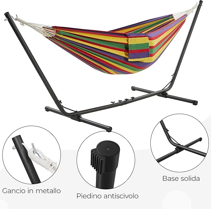 Yaheetech Hängematte mit Ständer 294-314 cm - Regenbogen Streifen - Verstellbare 2-Personen Garten Hängematte mit Tragetasche bis zu 205 kg
