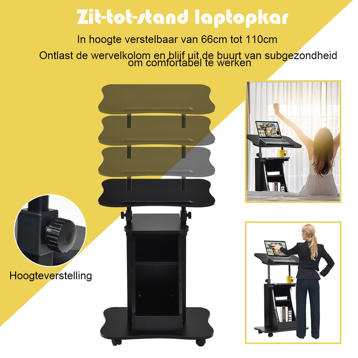 Coast Laptop-Trolley – höhenverstellbar – neigbare Arbeitsfläche – mit Stauraum – schwarz