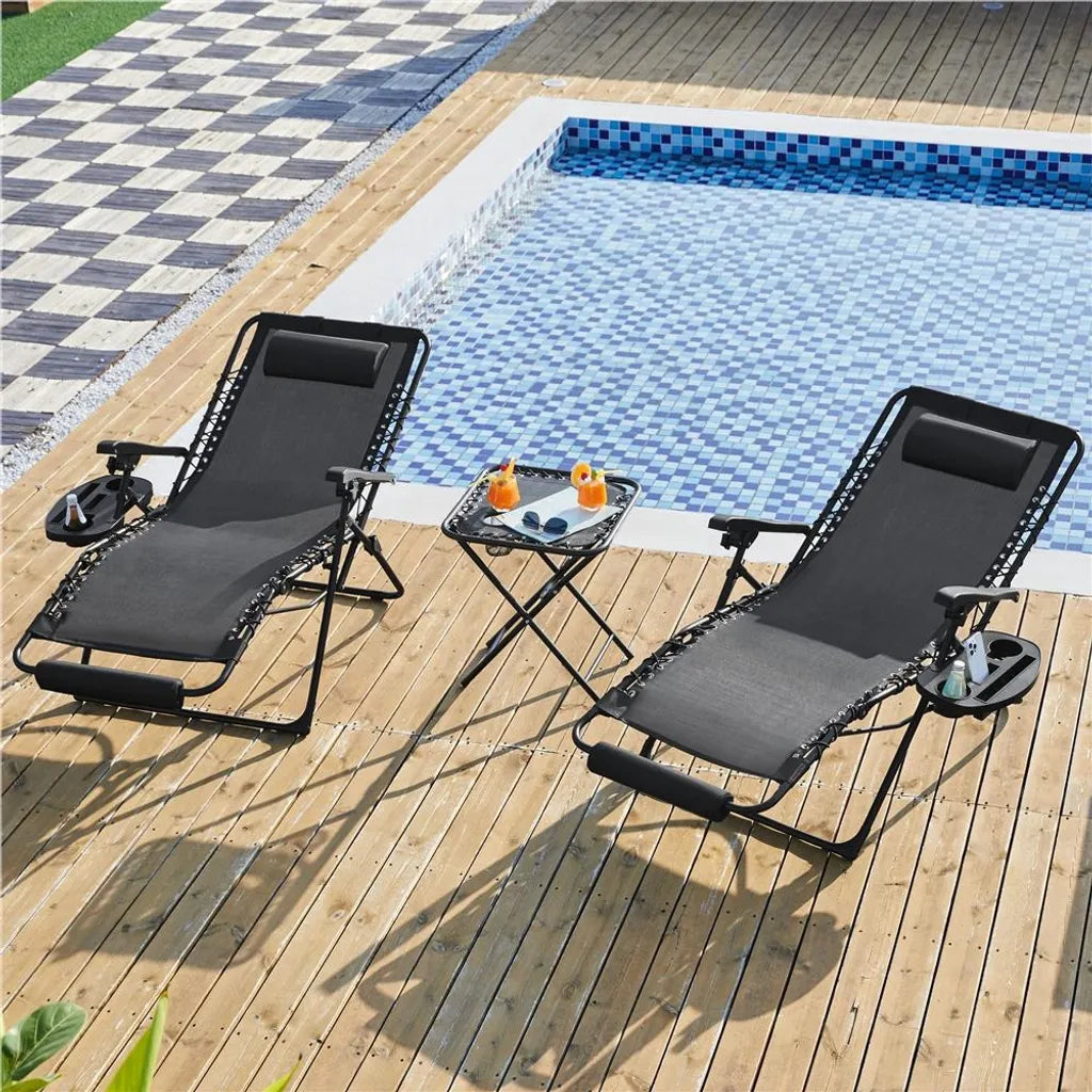 Yaheetech Zero Gravity Lounger Dark Grey - Verstellbarer, faltbarer Relaxsessel mit Kissen und Tassenhalter