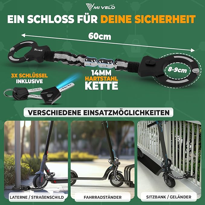 MIVELO - E-Step Lock - Handschelle & Kette - Inkl. Tragetasche - 30 x 4 x 4 cm - Schwarz