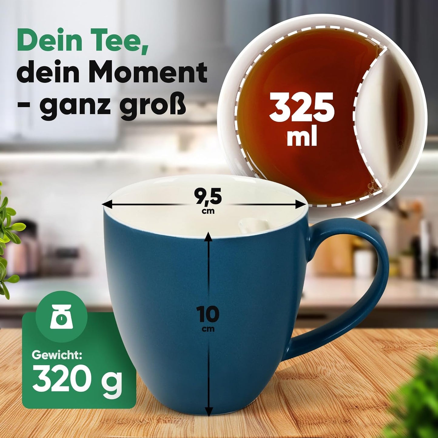 Neighbour's Friend Patentierte Teetasse blau Geschenk Box I Keramik Tasse groß 325ml I Teebecher Steingut I Keramiktasse für Tee I Spülmaschinengeeignete Teetassen I Modernes Design für Teetrinker