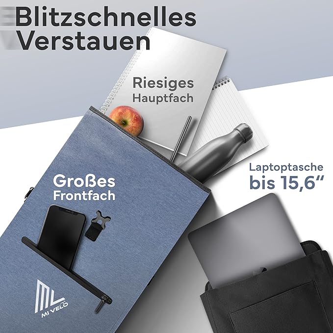MIVELO Gepäckträgertasche für Gepäckträger - 3-in-1 - 25 Liter Fassungsvermögen - Jeansblau & Wasserdichtes Polyester - Reflektierende Details - Für den täglichen Gebrauch