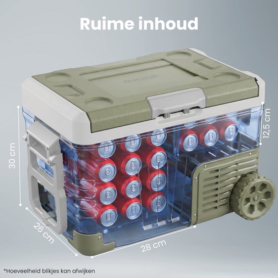 Auronic Electric Cool Box - Kompressor - 35L - 12V und 240 Volt - Camping Kühlschrank - Frigobox Auto - Mit Rädern und Griff - Grün