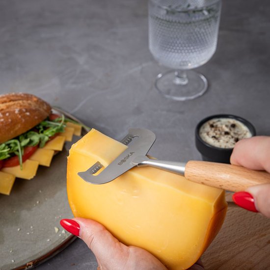 Boska Käseschneider Soft Amigo - Käseschneider für Weichkäse - Edelstahl - Buchenholz - Anti-Stick