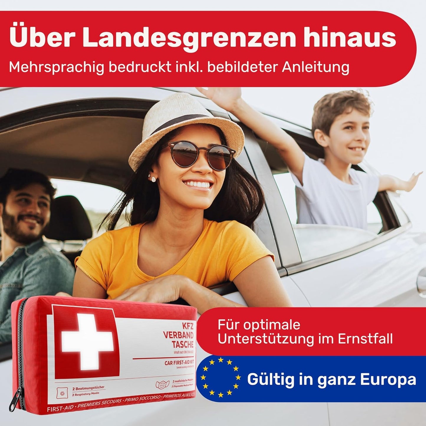 Heroism Car Bandage Bag - DIN 13164:2022 - Europäisch zugelassenes Erste-Hilfe-Set für Autos