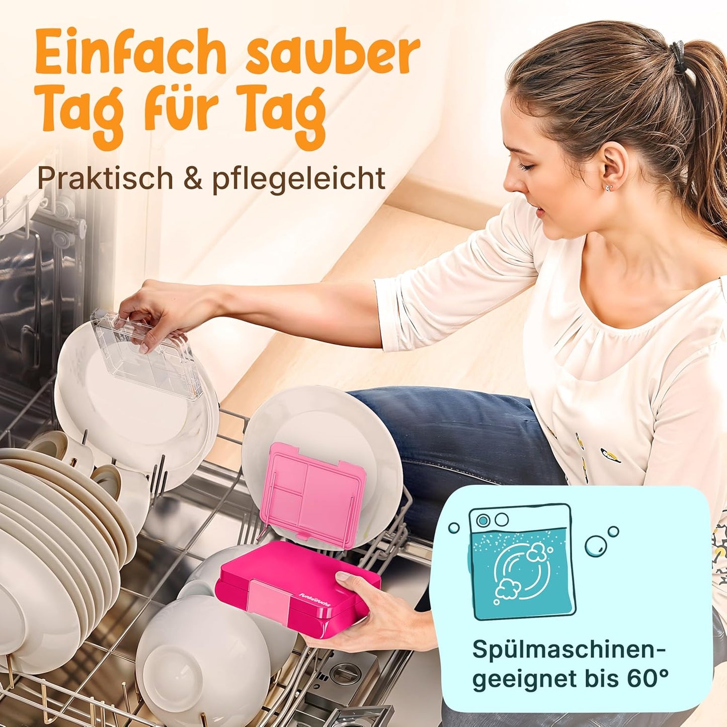 Funkelfuchs® - Lunchbox für Kinder mit Fächern - 500ml, pink - Lunchbox Stern, klein - Brotzeitbox, Snackbox, Lunchbox, Brotzeitbox, Brotdose, Bento-Box für Kinder - für Schule, Kindergarten und Hort