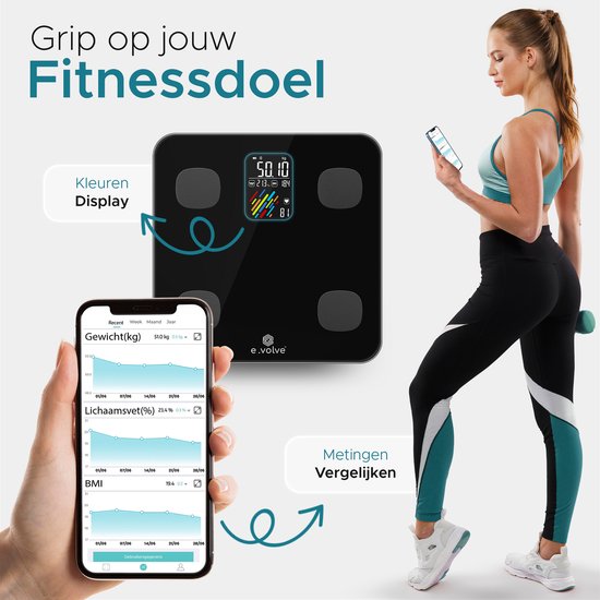 e.volve Waage Personenwaage Digital - 16 Messungen - Intelligente Waage mit Körperanalyse - Präzisionswaage - Waage - Digitale Waage - Inkl.